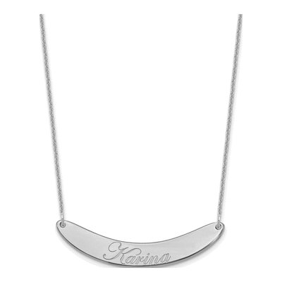 10K White Gold Personalized Curved Bar Necklace