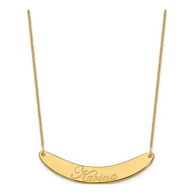10K Yellow Gold Personalized Script Bar Necklace