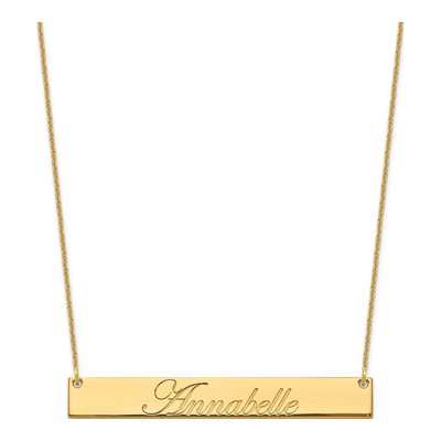 10K Yellow Gold Personalized Script Bar Necklace