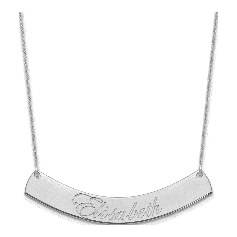 10K White Gold Personalized Curved Bar Necklace