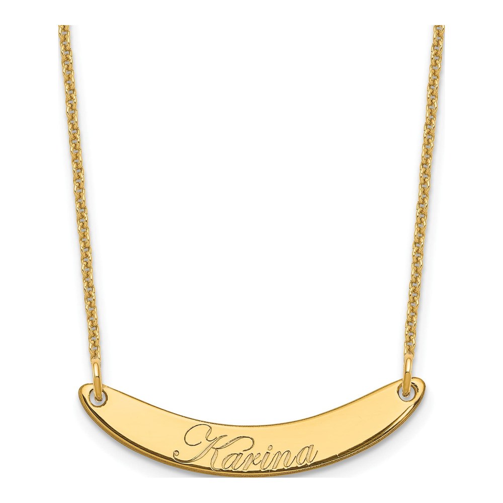 10K Yellow Gold Personalized Curved Bar Necklace