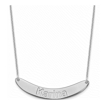 10K White Gold Personalized Curved Bar Necklace