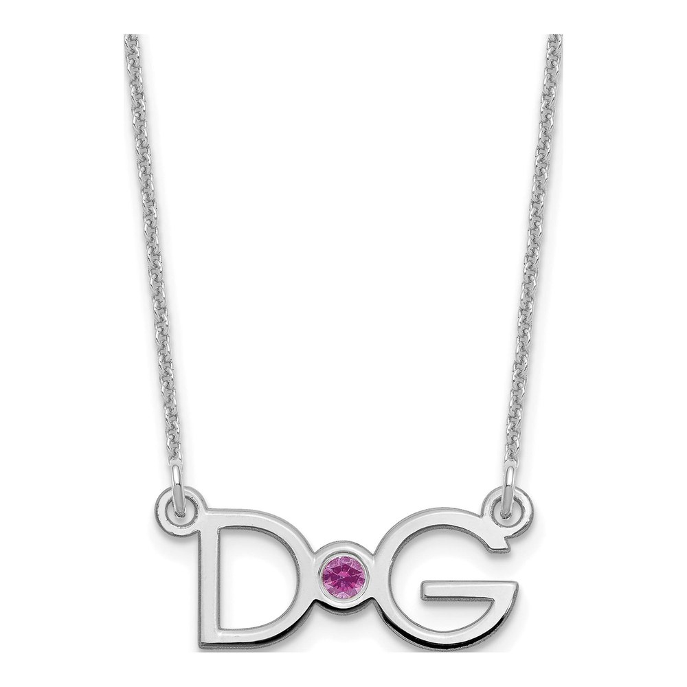 10K White Gold Crystal Personalized 2-Initial Birthstone Necklace