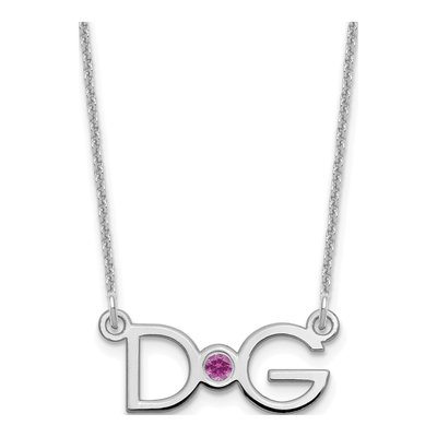 10K White Gold Crystal Personalized 2-Initial Birthstone Necklace