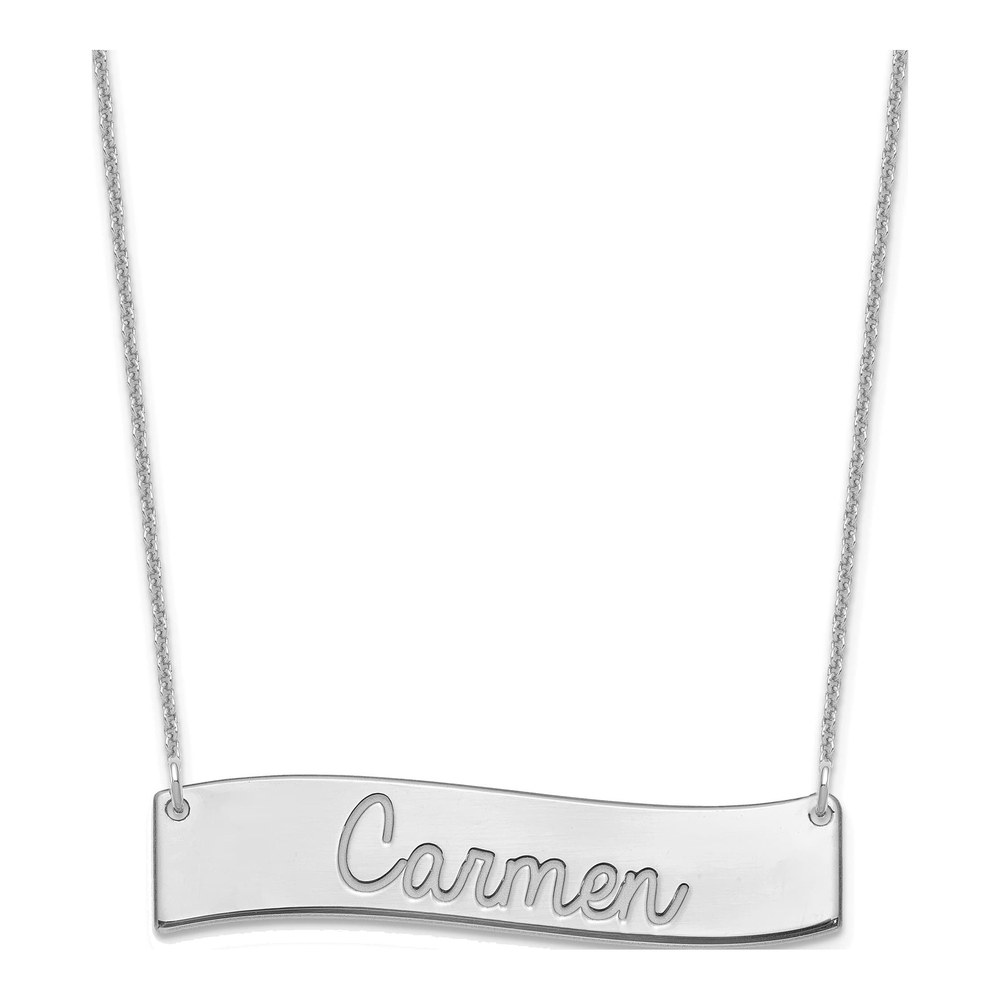 10K White Gold Always My Heart Bar Necklace