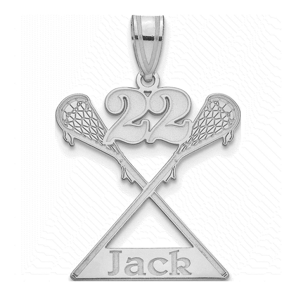 10K White Gold Personalized Lacrosse Pendant