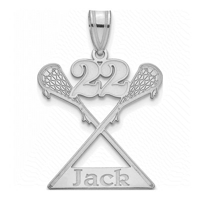 10K White Gold Personalized Lacrosse Pendant