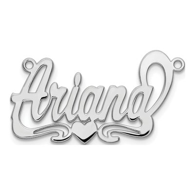 10K White Gold Personalized Heart Name Plate Pendant