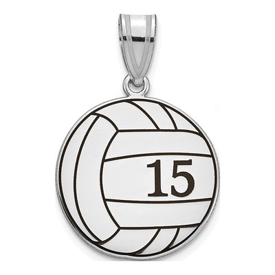 10K White Gold Personalized Volleyball Pendant