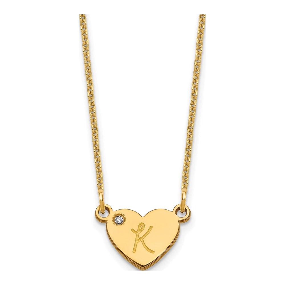 10K Yellow Gold Diamond Initial Heart Necklace
