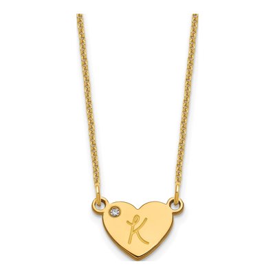 10K Yellow Gold Diamond Initial Heart Necklace