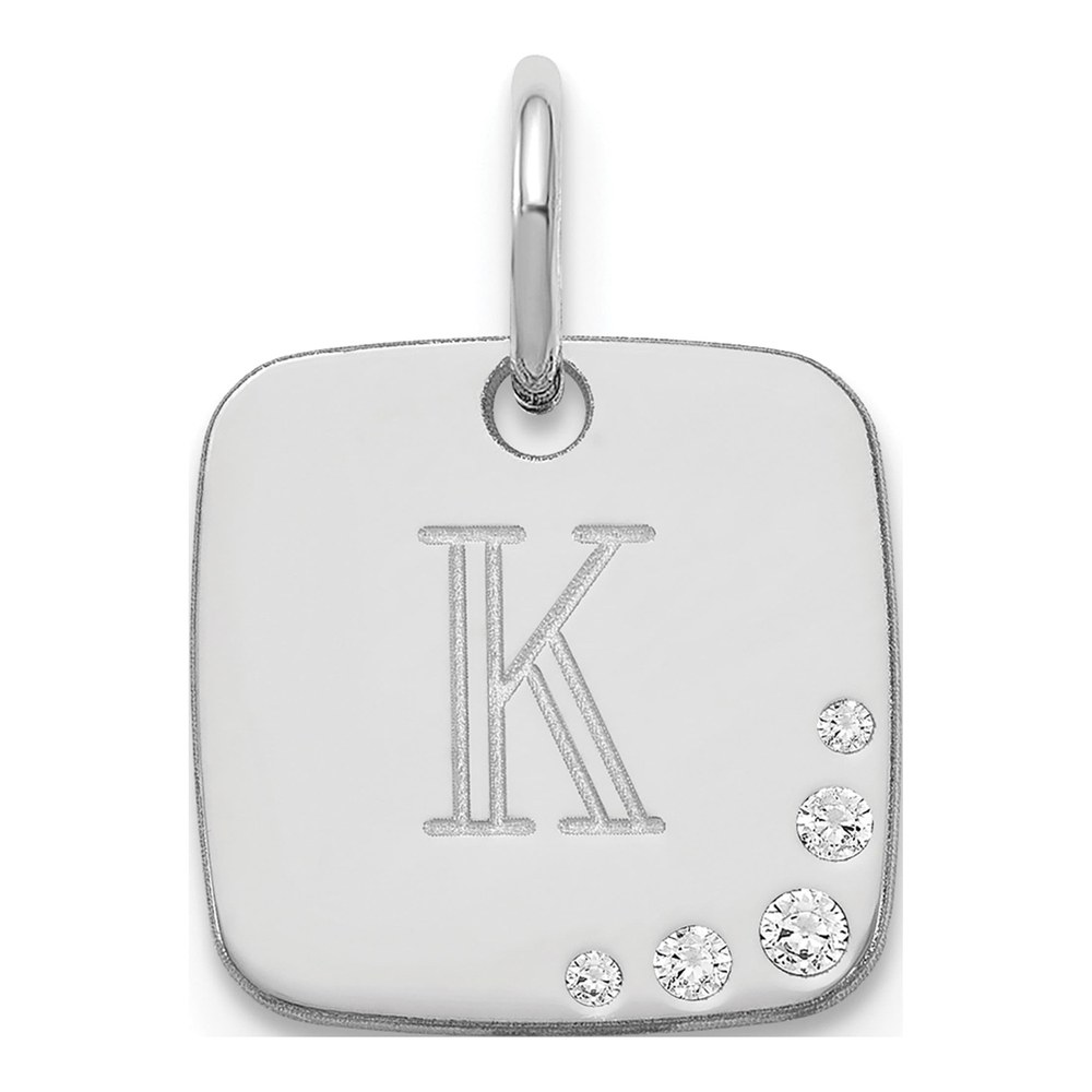 10K White Gold Diamond Cushion Initial Charm