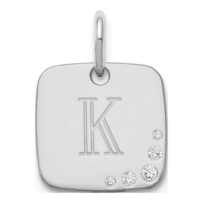 10K White Gold Diamond Cushion Initial Charm