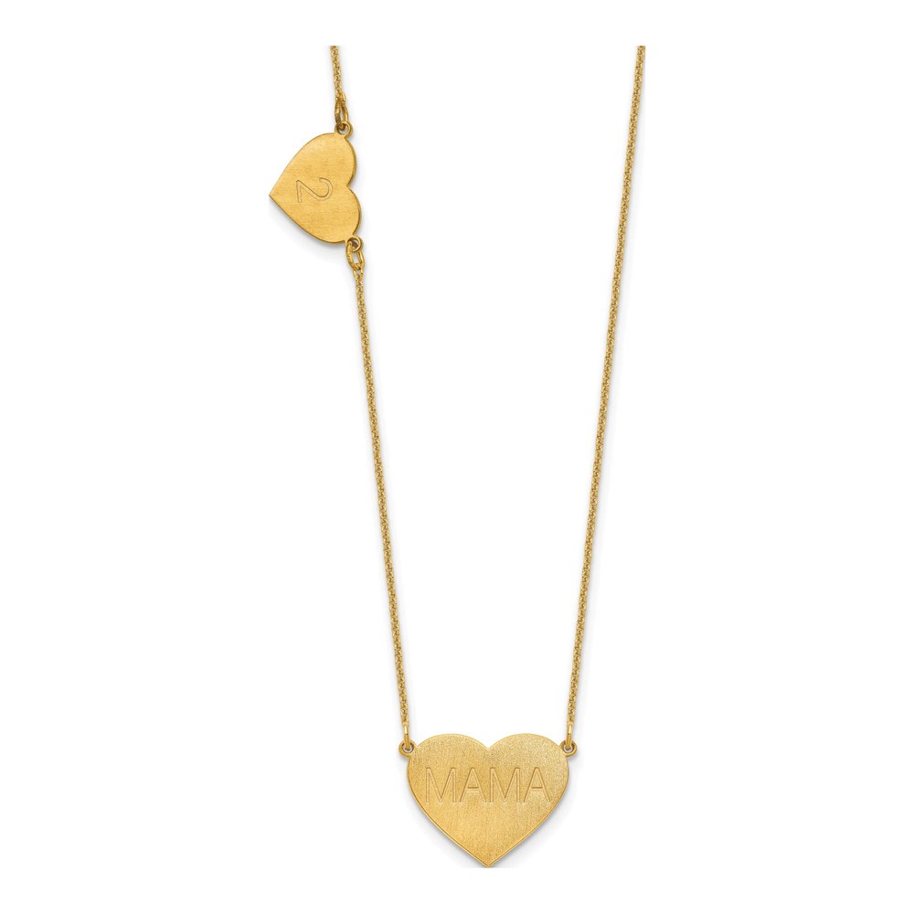 10K Yellow Gold Brushed 2 Station Heart Necklace