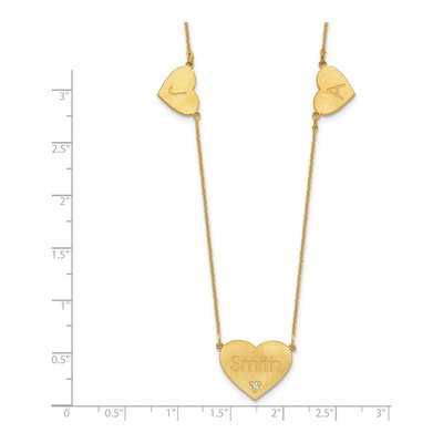 10K Yellow Gold Diamond 3-Station Heart Necklace – view 2