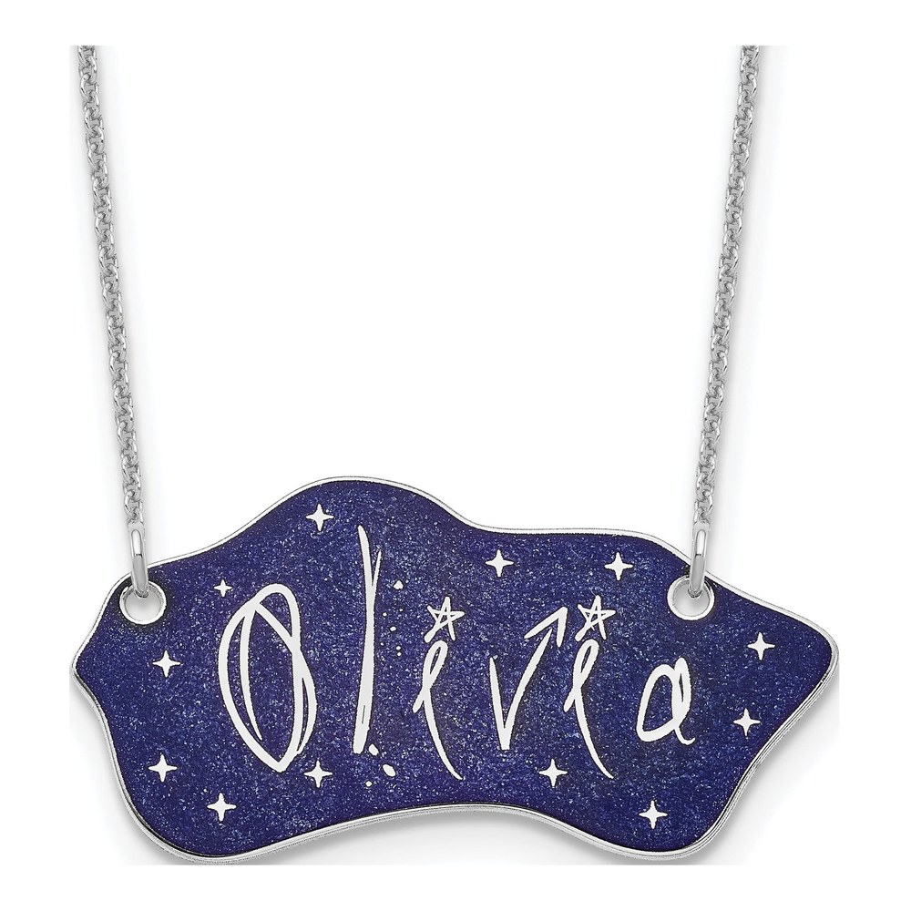 10K White Gold Rhodium-Plated Glitter Epoxy Name Plate Necklace