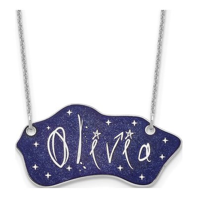 10K White Gold Glitter Epoxy Name Plate Necklace