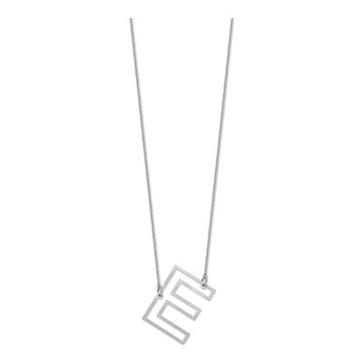 10K White Gold Sideways Initial E Necklace – view 2
