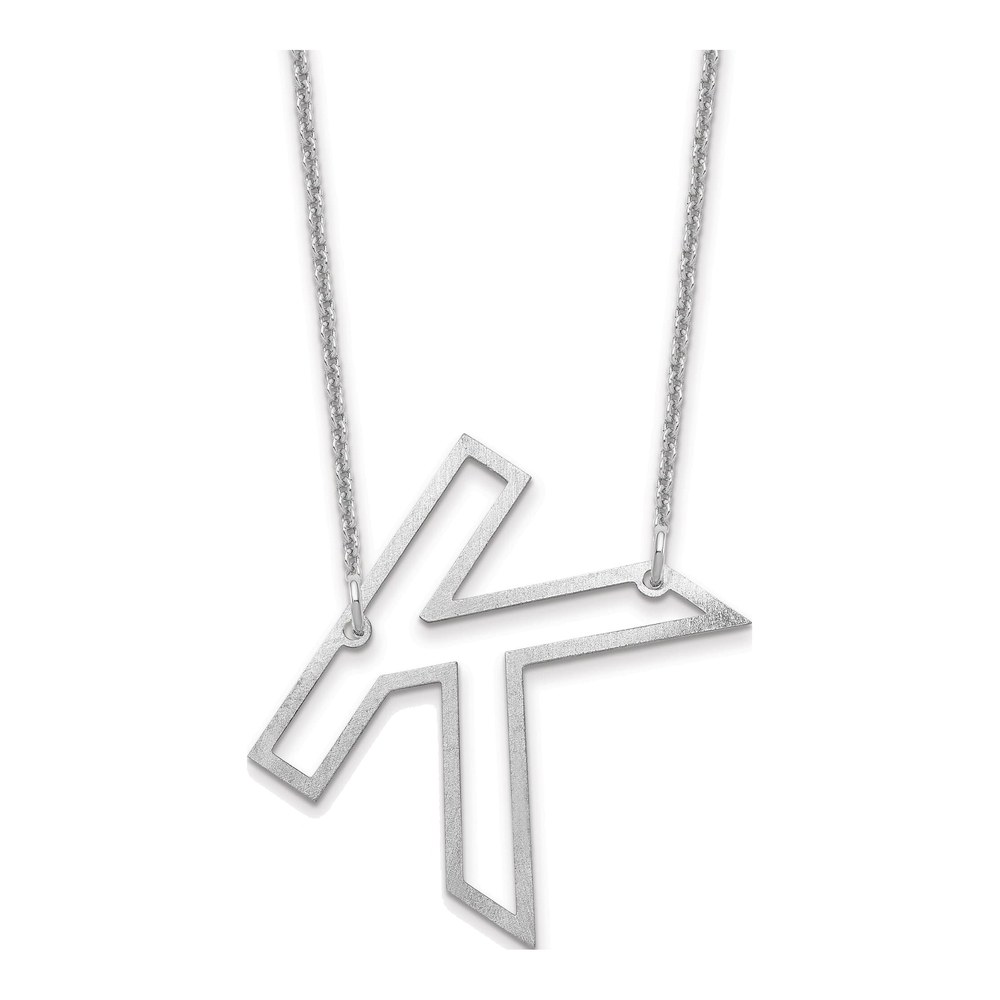 10K White Gold Rhodium-Plated Sideways Cut Out Initial K Necklace