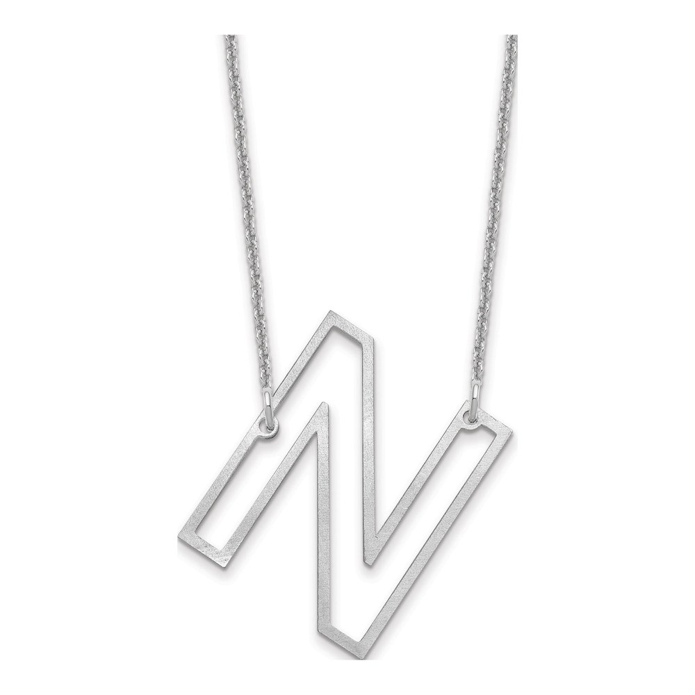 10K White Gold Rhodium-Plated Sideways Cut Out Initial N Necklace