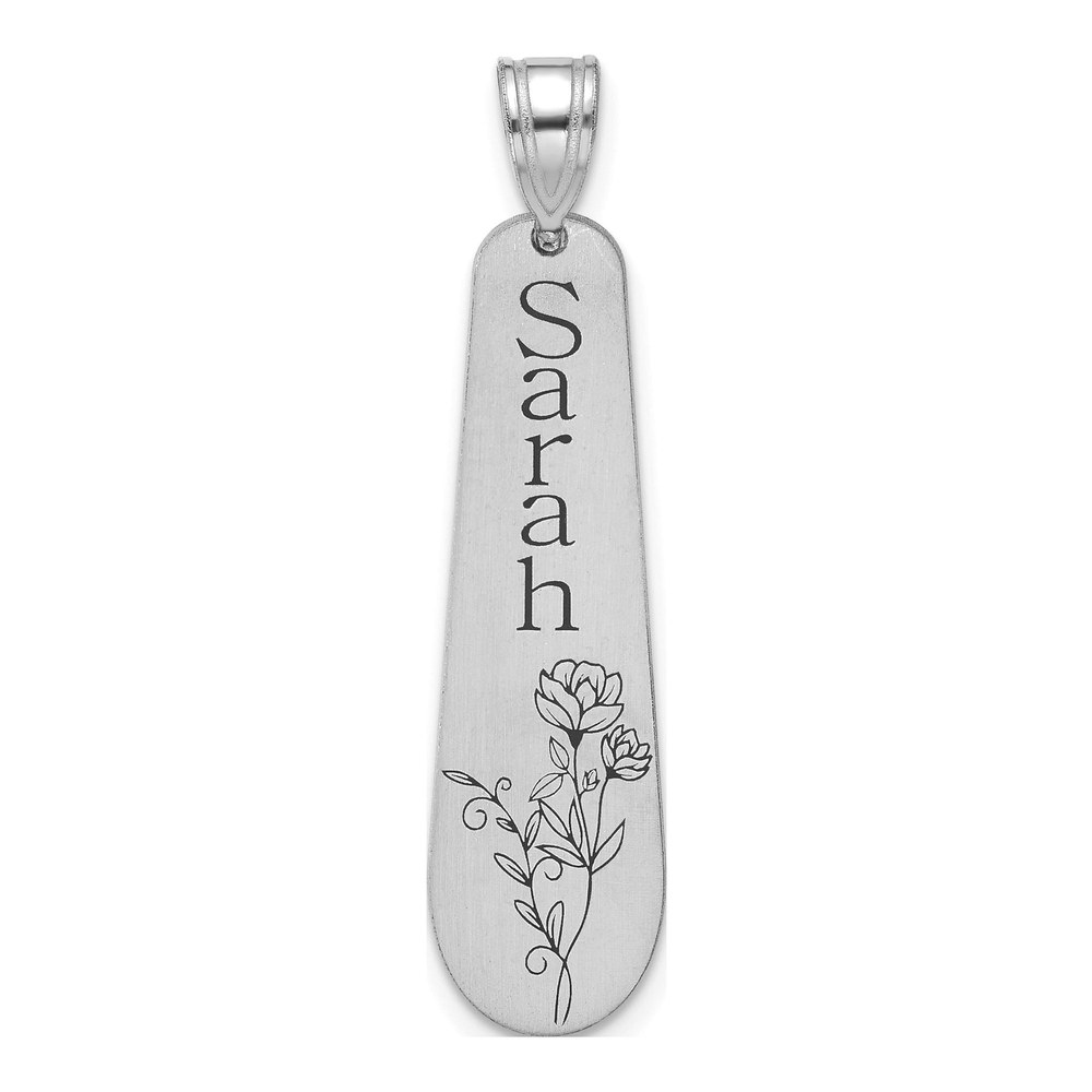 10K White Gold Rhodium-Plated Brushed Name And Birth Flower Pendant