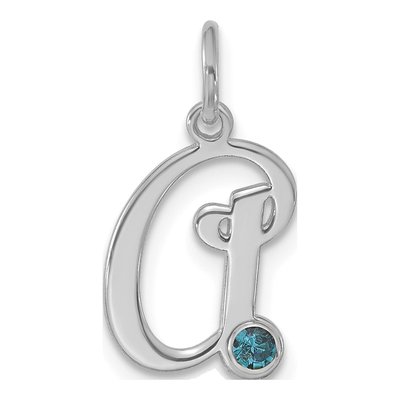 10K White Gold Initial Birthstone Charm