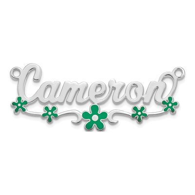 10K White Gold Personalized Epoxy Flower Name Plate Pendant – view 3