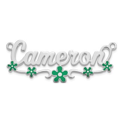 10K White Gold Personalized Epoxy Flower Name Plate Pendant – view 4