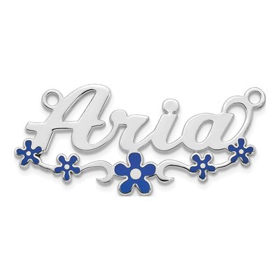 10K White Gold Personalized Epoxy Flower Name Plate Pendant