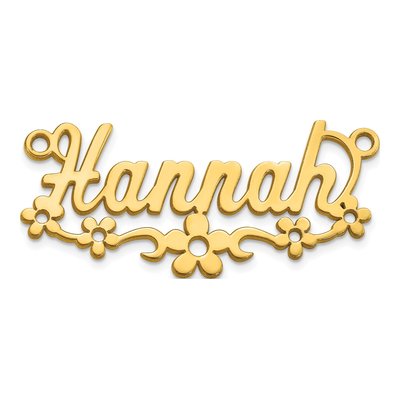 10K Yellow Gold Personalized Flower Name Plate Pendant