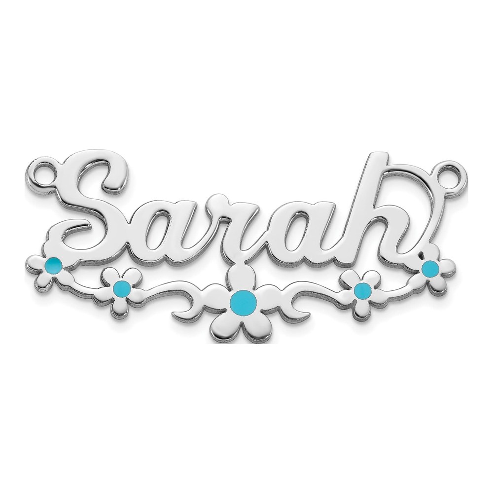 10K White Gold Rhodium-Plated Epoxy Flower Name Plate