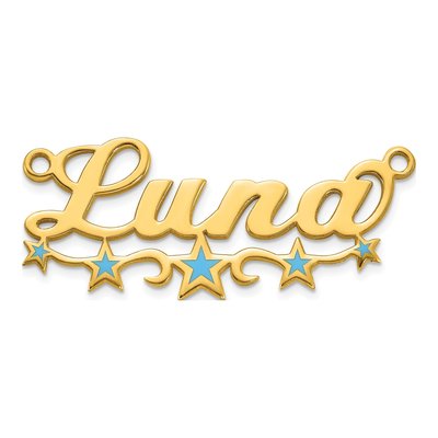 10K Yellow Gold Personalized Star Name Plate Pendant