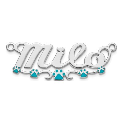 10K White Gold Personalized Paw Print Name Plate Pendant