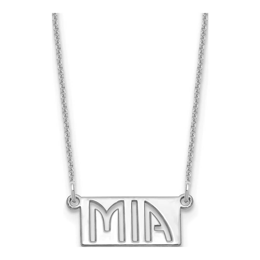 10K White Gold Rhodium-Plated 1-3 Letter Cut-Out Name Bar Necklace with Lobster Clasp