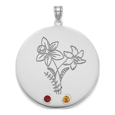 10K White Gold Personalized Birth Flower Pendant