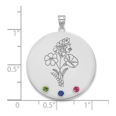 10K White Gold Personalized Circle Birth Flower Pendant – view 4