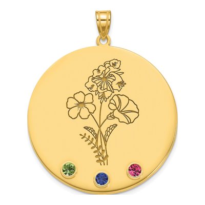 10K Yellow Gold Personalized Birth Flower Pendant