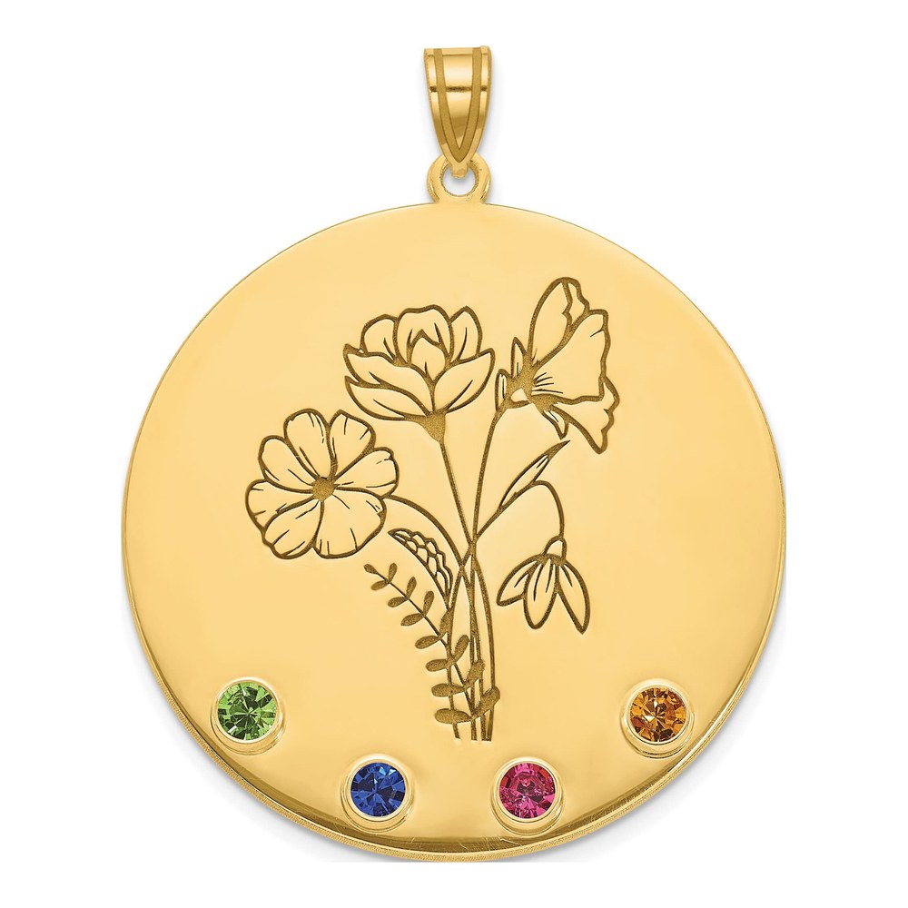 10K Yellow Gold Circle With 4 Birth Flower And Birthstone Pendant