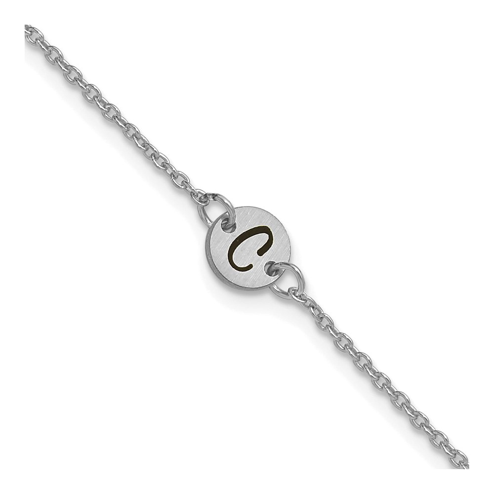 10K White Gold Rhodium-Plated 7 Inch Brushed 1 Station Disc With Epoxy Initial Bracelet
