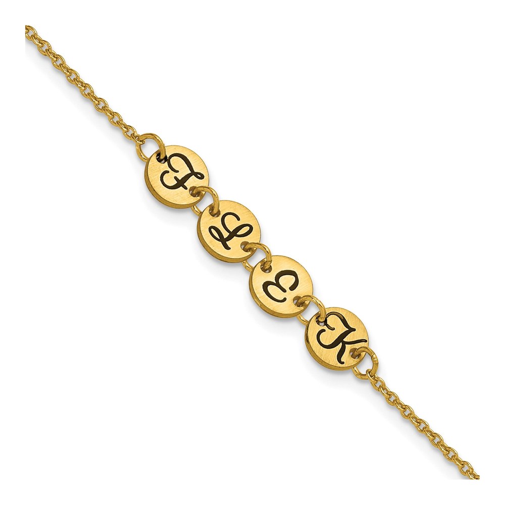 10K Yellow Gold 7 Inch Brushed 4 Station Disc With Epoxy Initial Bracelet
