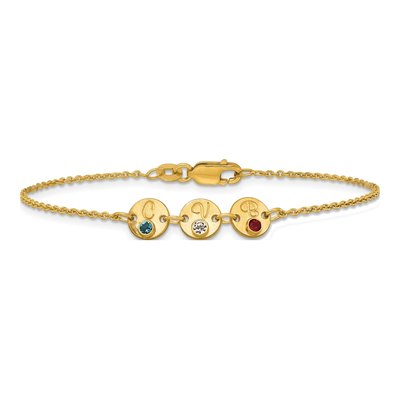 10K Yellow Gold Personalized 3-Disc Birthstone Bracelet – view 3