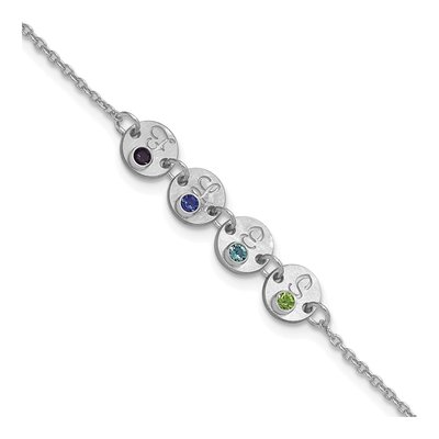 10K White Gold 4-Disc Initial Birthstone Bracelet