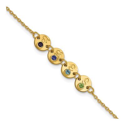 10K Yellow Gold Disc Initial Birthstone Bracelet