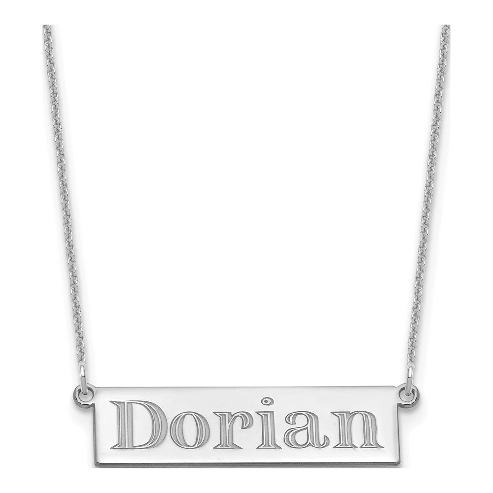 10K White Gold Rhodium-Plated 4-6 Letter Name Bar Necklace with Lobster Clasp