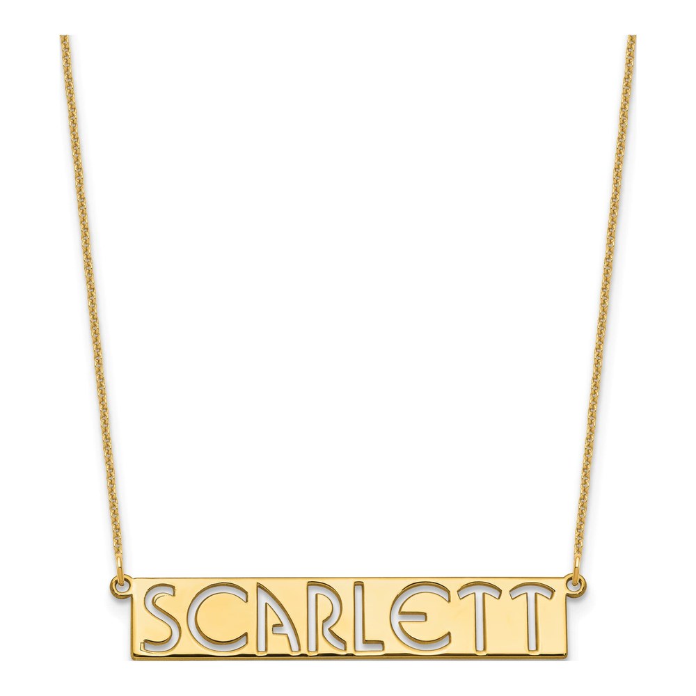 10K Yellow Gold 7-9 Letter Cut-Out Name Bar Necklace with Lobster Clasp