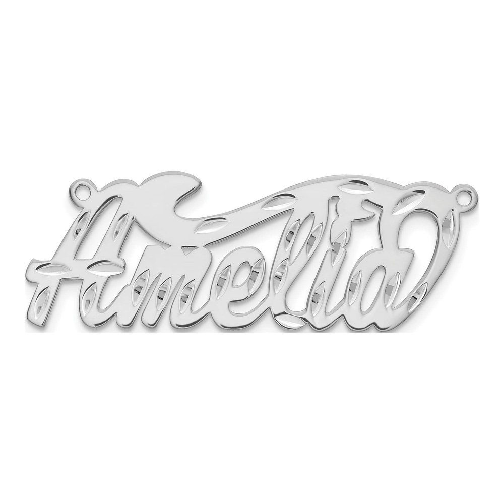 10K White Gold Diamond-Cut Name Plate Pendant