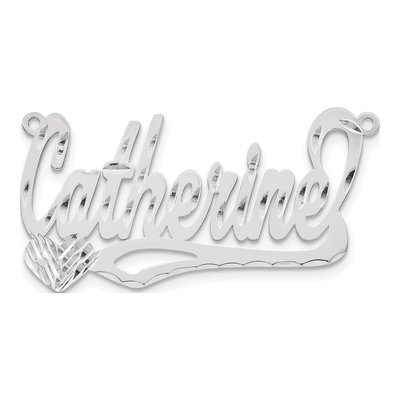 10K White Gold Diamond-Cut Heart Name Plate Pendant – view 4