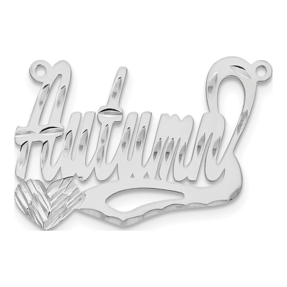 10K White Gold Diamond-Cut Heart Name Plate Pendant