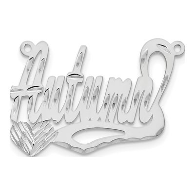 10K White Gold Diamond-Cut Heart Name Plate Pendant
