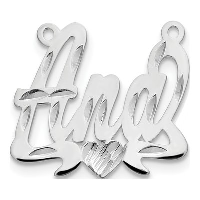10K White Gold Diamond-Cut Heart Name Plate Pendant – view 2